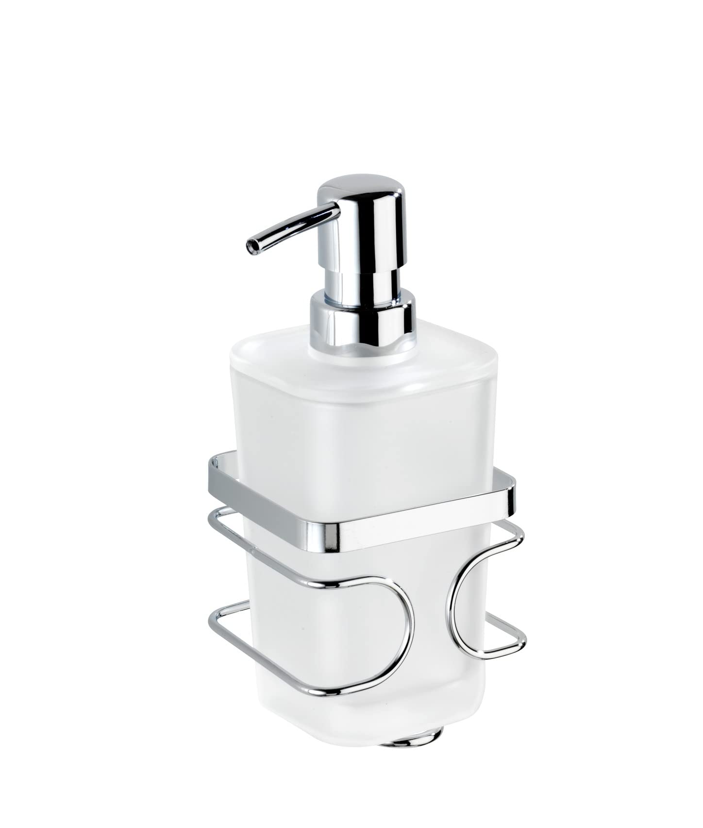 WENKO 20416100 Soap dispenser Premium Fixing without drilling, capacity 0.355 L, Metal Stainless steel, 9.5 x 17.5 x 8.7 cm, Shiny