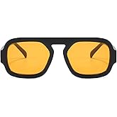 piscm Trendy Hexagon Aviator Sunglasses for Women Men 70s Retro Square Flat Top Geometric Sun Glasses Shades