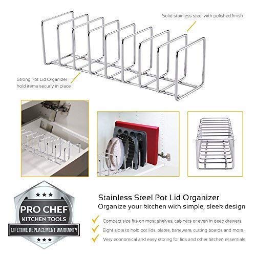 Pro Chef Kitchen Tools Stainless Steel Pot Lid Organizer - Keep Your Cabinets Organized with Metal Vertical Storage Shelf To Hold Pan Lids, Plates, Dishes, Cutting Boards (Packaging may vary)