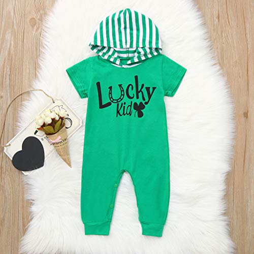 Tronet Infant Baby Short Sleeve St. Patrick's Day Onesies Hooded Striped Jumpsuit Romper Green - Thumbnail 3