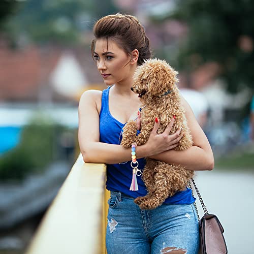 tietoc Silicone Keychain Bracelet for Women Beaded Wristlet Keychain holder House Car Key Rings Holder with Tassel (Colorful)