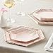 PARTY DISPOSABLE 36 PC DINNERWARE SET | 18 Dinner Plates | 18 Salad or Dessert Plates | Heavy Duty Paper Plates | Hexagon Wood Design | for Upscale Wedding and Dining (Wood Collection – White/Rose)