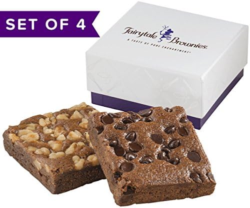 Fairytale Brownies SET OF FOUR Fairytale 2-Brownie Favor Gourmet Food Gift Basket Chocolate Box - 3 Inch Square Full-Size Brownies - 8 Pieces
