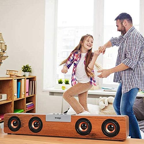 NimbleMinLki Smalody 20W Wood Wireless Bluetooth Sound Bar Home TV Laptop Subwoofer Speaker