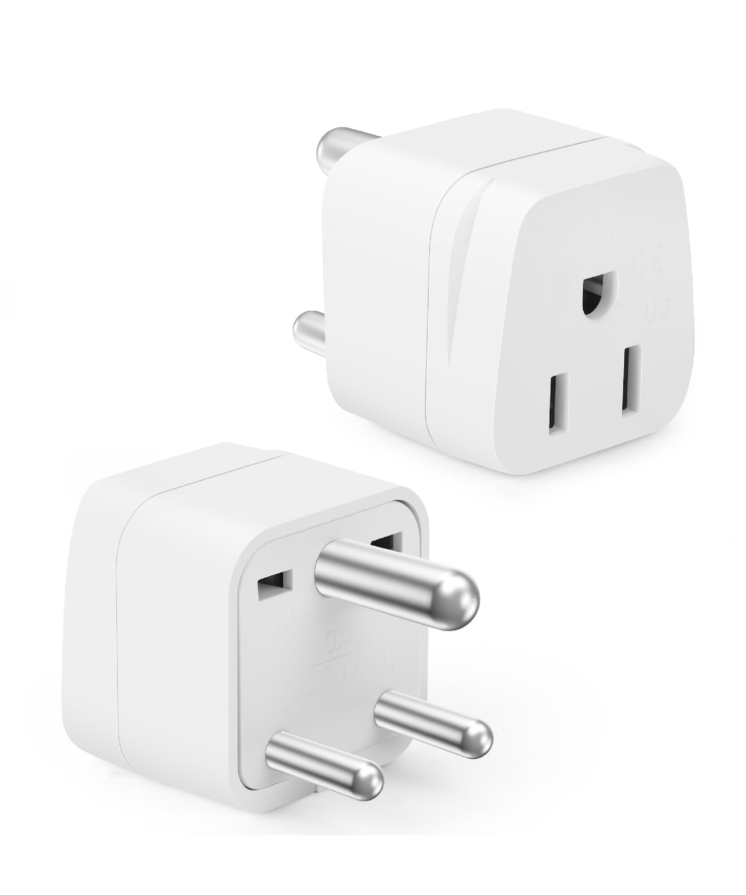 Photo 1 of Bates Choice 2 Pack Type D Travel Adapter, White, India, Nepal, Bangladesh, Maldives, Pakistan, USA to India Plug Adapter