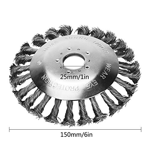 FUNTECK Steel Wire Brush Trimmer Head with Lawnmower Blade Adapter Attachment Kit for Trimming Around Brick Cement and Stone, Fits Most of Straight Shaft String Trimmer (6 inch)