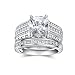 Sterling Silver Princess-cut Center with Round Side Stones Cz Wedding Ring Set