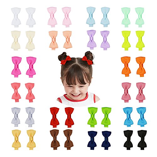 Prohouse Tiny Hair Bows Fully Lined Hair Clips for Baby Fine Hair Infants Toddlers Girls (Fully Wrapped-40PCS)
