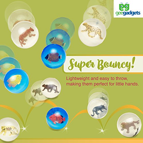 12 Clear Bouncy Balls with Fish - Mini Rubber Bouncing Ball Toys with Marine Animals Inside - Great Gift for Kids Party Favors, Prizes and Rewards â€“ Large - by Gee Gadgets