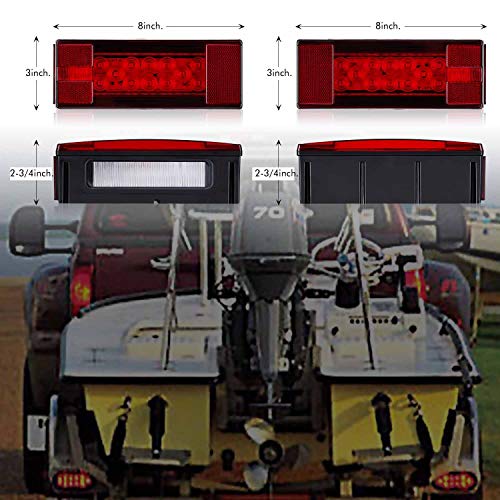 SUZCO 12V LED Rectangular Boat Trailer Lights Kit/Set, Tail License Stop Turn Running Signal Lights for Boat Trailer Truck RV Camper Snowmobile, Submersible Waterproof Over 80 inches DOT Compliant