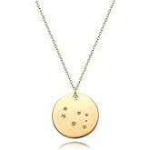 MEVECCO Gold Necklace Coin Disc Zodiac 12 Constellation Star Connected Engraved Horoscope Sign Astrology Pendant 18K Gold Plated Chain Dainty Personalized Simple Jewelry