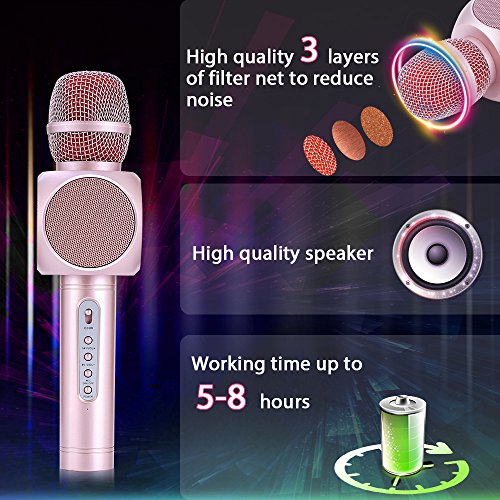 Wireless Bluetooth Karaoke Microphone, Fede 3-in-1 Portable Karaoke System with Two Built-in Speakers for Home KTV, Outdoor and Birthday Party. Work with Apple iPhone Android Smartphone or PC