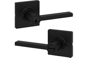 Kwikset Casey Entry Door Handle with Lock and Key, Secure Keyed Reversible Lever Exterior, For Front Entrance and Bedrooms, Matte Black , Pick Resistant Smartkey Rekey Security and Microban