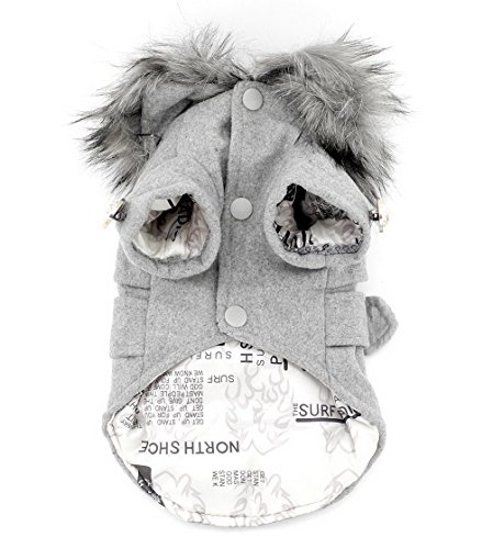 SELMAI Woolen Small Dog Coat Fur Collar Puppy Cat Dog Clothes for Winter Gray L