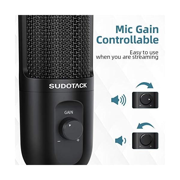 USB Computer Microphone, SUDOTACK PC Condenser Mic With Mic Gain for Gaming, Streaming, Recording, Podcast, Voice Overs, Zoom, Youtube, Compatible with Laptop Desktop Windows macOS (ST-600) - Image 3