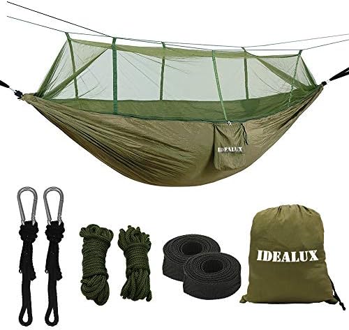IDEALUX Camping Hammock with Mosquito Net - Lightweight Portable Double Parachute Hammocks - Made of 210T Nylon High Capacity and Tear Resistance - Perfect for Hammock Camping, Backyard Relaxation