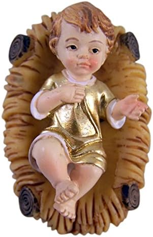 Resin Infant Baby Jesus Christ in Gold Robe with Crib 2 Piece Nativity Figurine Set, 2 Inch