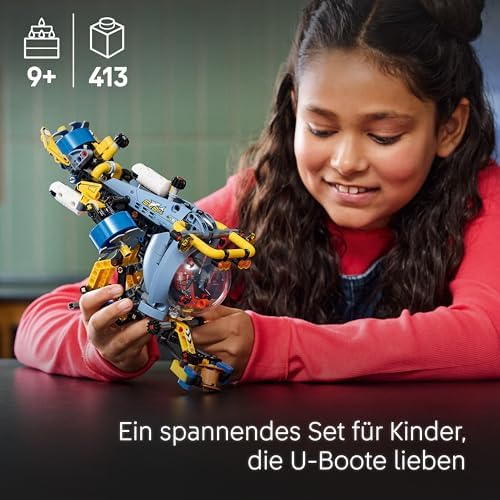 Technic Tiefseeforscher U-Boot Spielzeug, Bauspielzeug für Kinder, Jungen und Mädchen ab 9 Jahren, kreative Geschenkideen zum Geburtstag, baubares Fahrzeug, mit drehenden Propellern 42201