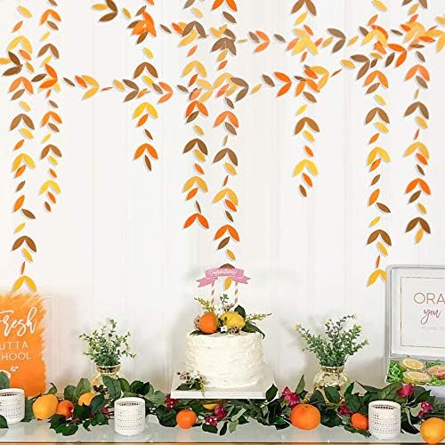 52 Ft Fall Orange Party Decorations Kit Autumn Paper Leaf Garland Streamer Yellow leaves Banner for Wedding Bridal Shower Birthday Baby Shower Engagement Halloween Thanksgiving Party Decor(4 Packs)