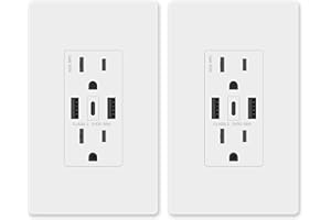 Amerisense GaN 30W 6Amp 3-Port USB Wall Outlet, 15 Amp Tamper-Resistant Receptacle with 2 USB Type A & 1 Type C Port, USB Charger for iPhone/iPad/Samsung/LG/HTC, UL Listed - 2 Pack
