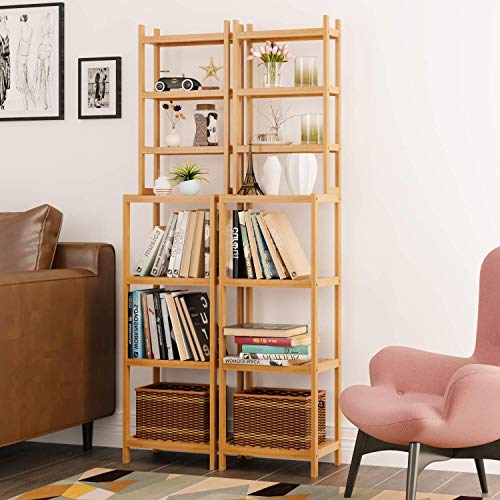 Homfa Badregal Bambus mit 7 Ablagen Bambusregal Küchenregal Standregal