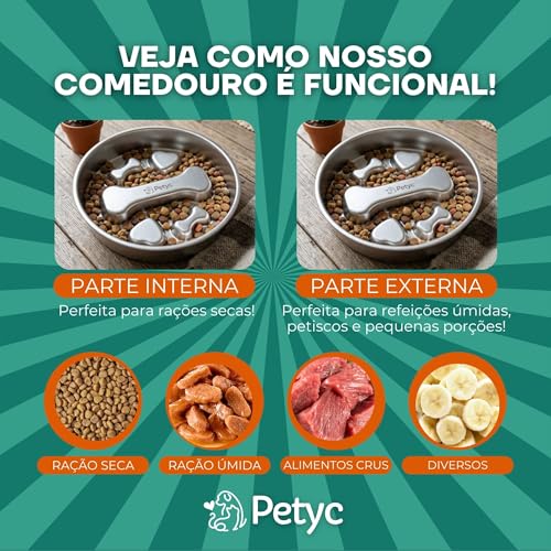 Comedouro Lento PETYC em Aço Inox Tigela Labirinto de Alimentação Lenta para Cães 1kg de Ração