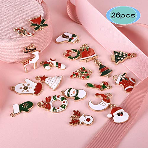SEVENWELL Christmas Pendant Charms 26pcs Assorted Gold Plated Christmas Enamel Charm Pendant for DIY Jewelry Making Necklace Bracelet Earring DIY Jewelry Accessories Charms - Thumbnail 7