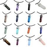 Gemstone Hexagonal Pointed Reiki Chakra Pendant Genuine Leather Necklace 18