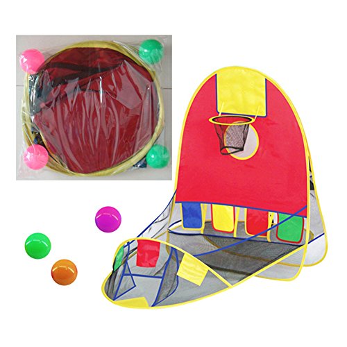 blue--net Portable Ball Shooting Tent, Kid Foldable Pop Up Playing Tent Goal Basketball Hoop Shooting Tent 4 Balls, Indoor Outdoor Large Space Sports Arcade Playhouse 1-6 Years Old boy/Girls