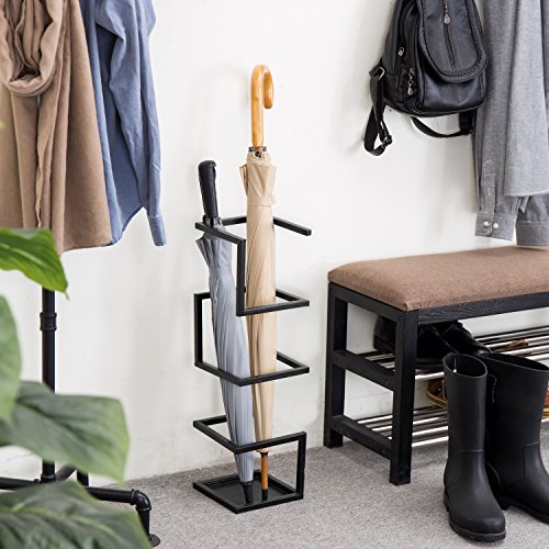 MyGift Geometric Design Metal Umbrella Holder Stand, Black
