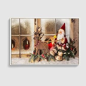 Framed Canvas Home Artwork Decoration Merry Christmas Canvas Wall Art for Living Room, Bedroom - 16x24 inches