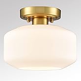 JEENKAE Modern White Semi Flush Mount Ceiling Light Gold Hallway Light Fixture Farmhouse Ceiling Light Opal Milk Glass Shade