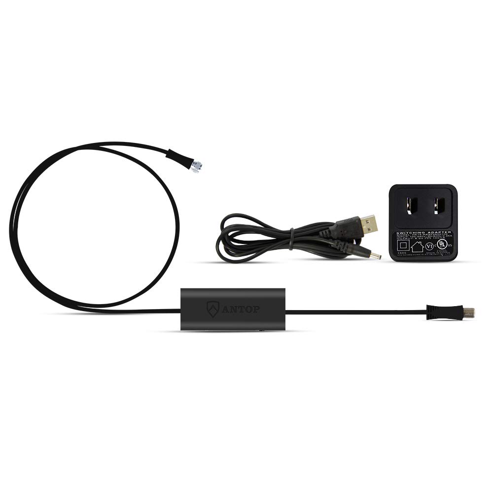 ANTOP Smartpass Amplifier TV Signal Booster for Any Non-Amplified TV Antenna, High Gain & Low Noise & Built-in 4G LTE Filter,Amplify VHF and UHF Signals, Included USB Power Adapter and 5ft USB Cable