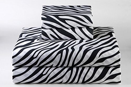 4 Piece Sheet Set 600-Thread-Count Egyptian Cotton (+15 Inch) Deep Pocket (Zebra Print, Full Size)