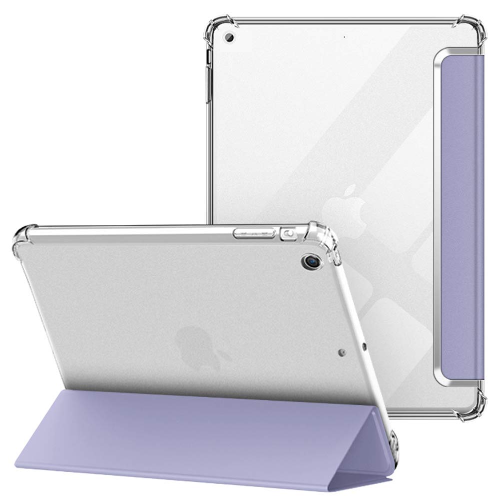 VAGHVEO iPad Mini 1/2/3 7.9 Inch Case, Flexible Soft Transparent TPU Protective Shockproof Back Cover, Tri-fold Stand Smart Shell Resistant Impact Clear Cases for Apple iPad Mini1 2 3, Purple Grey