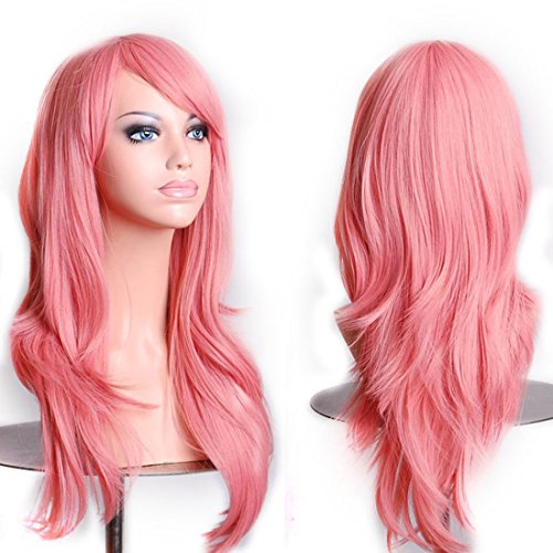 Wigood Long Curly Hair Air Bangs Colorful Cosplay Wig with Free Wig Cap for Women