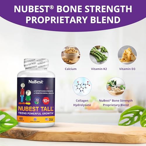 NuBest Tall 10+ Premium Bone Strength Formula, Enhanced Immunity and Overall Health for Age 10+ with Calcium, Vitamin D3, Vitamin K2, and Multivitamins | 60 Capsules | 1 Month Supply