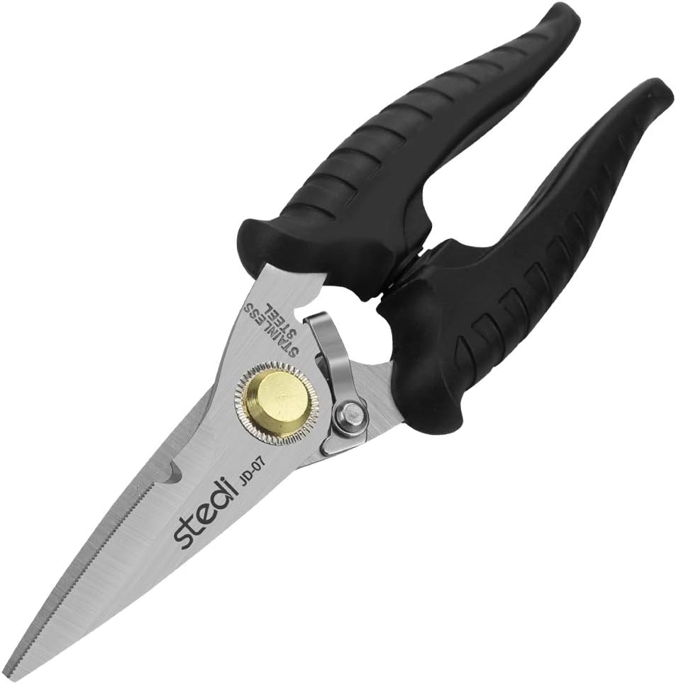 stedi Scissors Heavy Duty, Multi-Purpose Shears with Finely Serrated High Carbon Stainless Steel Blades -Easy Cutting Electrical Cable Notch, Insulation, Non-Slip Comfortable Handle, Soft Cable - - 