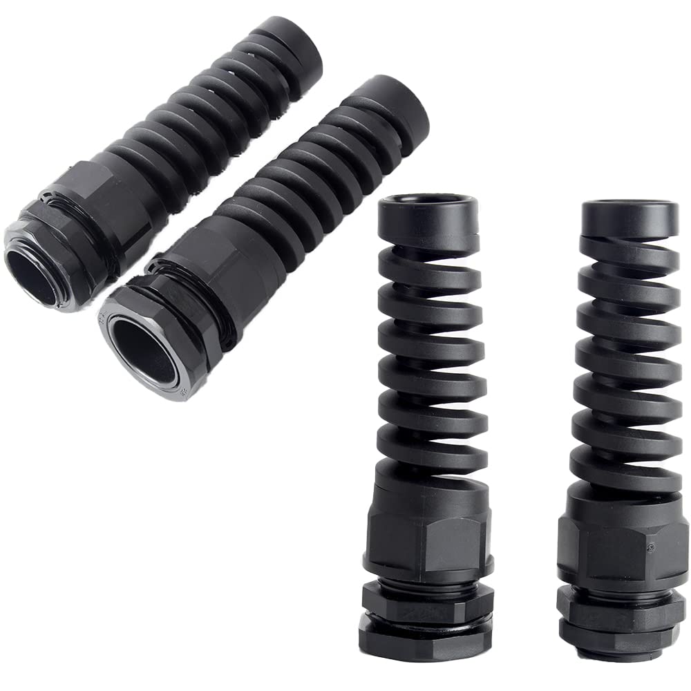 4 PCS Cable Gland, PG16 Black IP68 Waterproof Flex Spiral Strain Relief Protector for Fixing and Protecting 10-14mm Wire