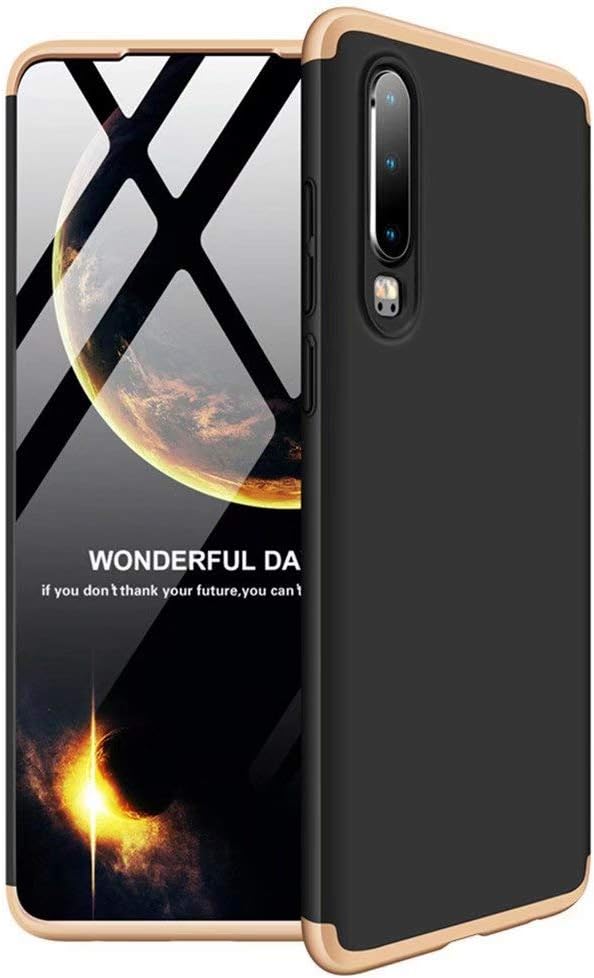 Ttimao Compatible with Huawei P20 Lite Case PC Hard Case Scratch Shockproof Ultra-thin 360 ° Protective Cover Triple-in-one Protective Cover(Gold Black)