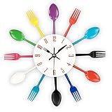 Kitchen Wall Clock, Timelike 3D Removable Modern Creative Cutlery Kitchen Spoon Fork Wall Clock Mirror Wall Decal Wall Sticker Room Home Decoration (Colorful)