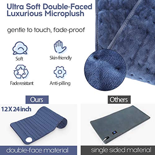 Heating Pad for Back Pain, Large Electric Heating Pad for Cramps Pain Relief, 6 Heat Settings with Auto Shut Off Timer, Moist Heat Therapy Pad for Neck, Shoulder, Knee, Machine Washable, 12 x 24 inch