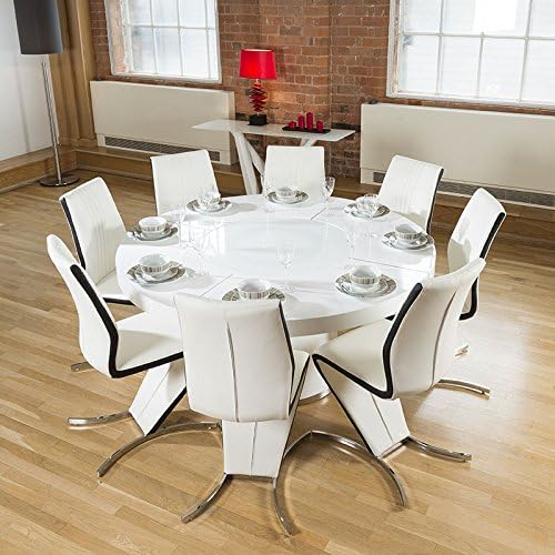 Quatropi Redondo Blanco Brillo Mesa de Comedor Lazy Susan, 8 Blanco y