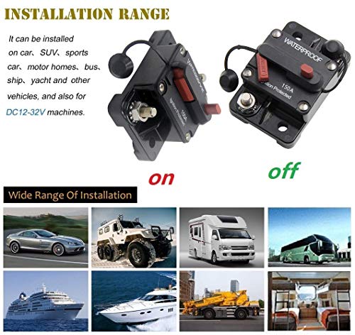 ANJOSHI 150 Amp Circuit Breaker 20A-300A with Manual Reset Waterproof Inline Fuse Inverter for Marine Trolling Motors Boat ATV Manual Power 12V-36VDC
