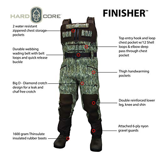 Hardcore 5mm Neo Finisher Camo Chest Wader 1600g Rubber Boots (Realtree Max5, 11)