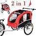 Giantex 2-in-1 Pet Dog Stroller W/Hitch, Suspension, Safety Flag and Reflectors, Dog Bike Trailer, Red
