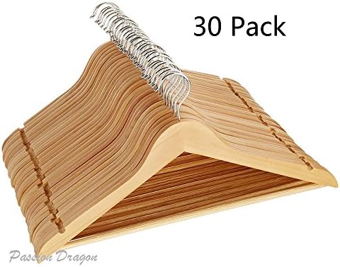 Wooden Wood Hangers Set of 30 Solid Wood Clothes Coat Suit Dress Pant Skir