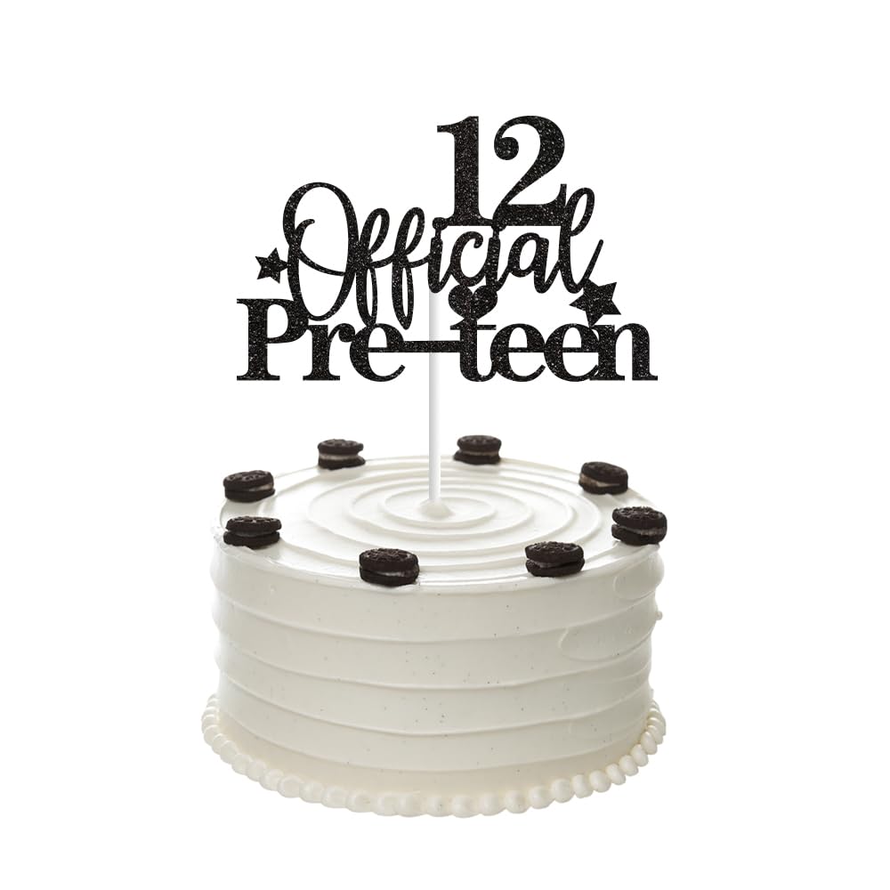 Photo 1 of 1Pcs 12th Birthday Cake Topper, Black Glittery 12 Official Pre-Teen Cake Topper for Boys Girls 12 Years Old Birthday Party Decorations (Black)