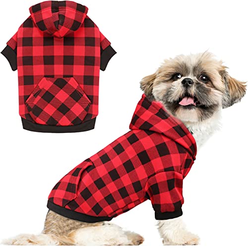 Dog Hoodie Dog Sweater Red Buffalo Plaid Dog Clothes Warm and Soft