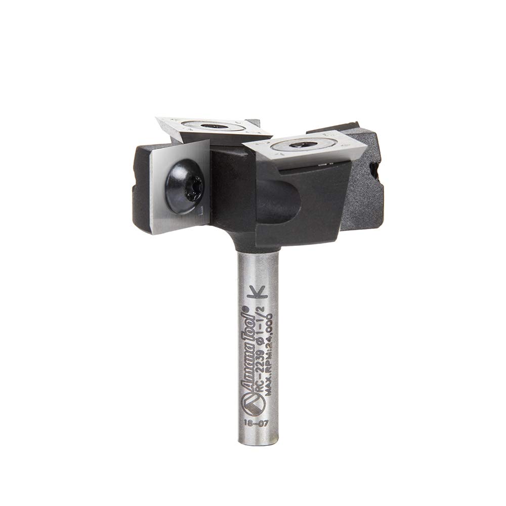 Amana Tool RC-2239 Insert Mini Surfacing & Rabbeting Flycutter 2+2 Flute Design 1-1/2 D x 1/2 CH x 6mm Inch SHK Router Bit Includes 2 Each of HMA-12 and HCK-70